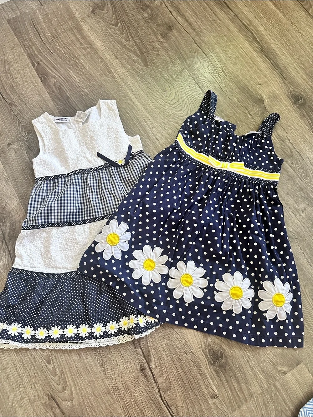 Navy & White Daisy Polka Dot Girls' Dresses - Cute Summer Sundress